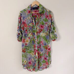 Artisan Kikisol Striped Floral Coverup Tunic XL